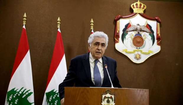 Lebanese Foreign Minister Nassif Hitti speaks at a news conference in Amman, Jordan, July 2