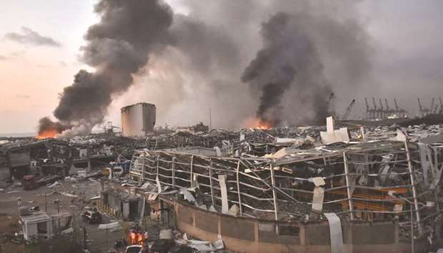 A general view of the scene of the explosion at the port of Lebanon's capital Beirut