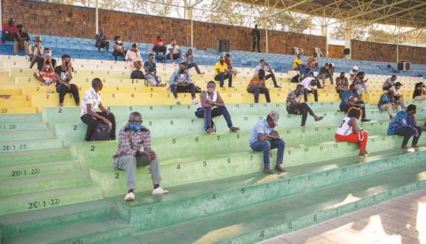People who did not respect measures to prevent the spread of the Covid-19, such as the wearing of masks in public places, are forced to sit and listen to prevention speeches for a few hours in Nyamirambo stadium in Kigali, Rwanda.