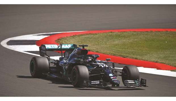 Mercedesu2019 British driver Lewis Hamilton in action during the first practice session of the F1 70th Anniversary Grand Prix at Silverstone yesterday.