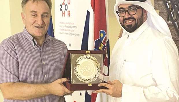 Talal al-Kaabi (right), Director of national teams at the QFA with Drago Lovric, ambassador of Croatia to Qatar.
