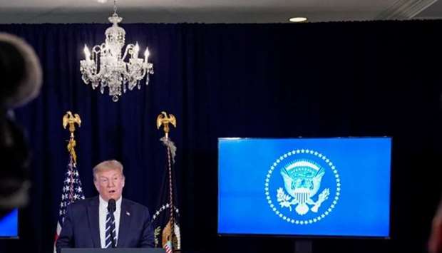 US President Donald Trump speaks during a news conference