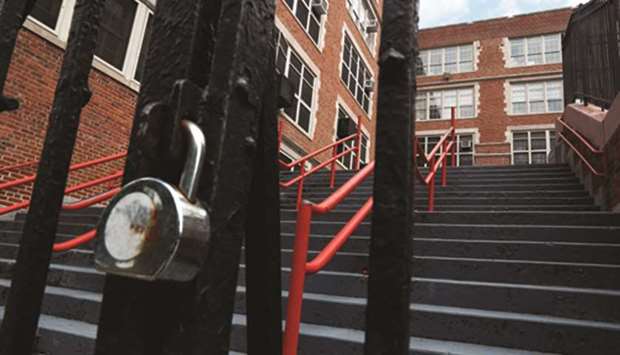 The East Side Community High school in New York City is seen closed yesterday.