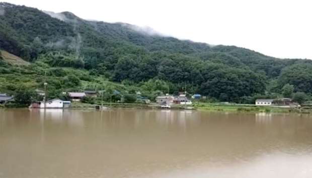 General view shows flooding along Seomjin River amid monsoon rains in Gokseong