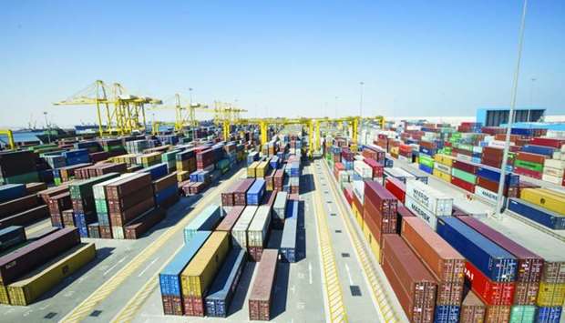 Containers are seen at Hamad Port in Doha (file). This year Qataru2019s merchandise trade balance has been forecast to total $25.4bn, $32.1bn (in 2021), $38.7bn (2022) and $44.8bn (2023).