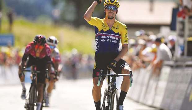 Jumbo-Vismau2019s Primoz Roglic wins stage two of the Tour de lu2019Ain 2020.