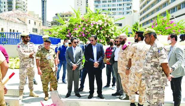 Mohamed Hassan Jaber, Qatar's ambassador to Lebanon, accompanied by diplomats at the embassy visit Beirut's Al Roum Hospital to inspect the construction of a field hospital donated by Qatar. Following His Highness the Amir Sheikh Tamim bin Hamad al-Thani's directives, urgent medical aid and two fully equipped 500-bed field hospitals were rushed to Lebanon to treat the injured in the Beirut port explosion. A technical team from Qatar later began work on assembling and equipping the two field hospitals. Also, a fully equipped team from the Qatari Search and Rescue Team of the Internal Security Force (Lekhwiya), which was sent to Beirut in support of the Lebanese people, has begun its operations. (Image and text courtesy of the Qatar embassy in Beirut's Twitter page.)