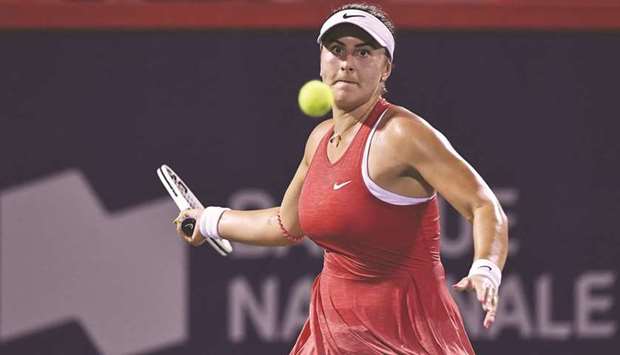 Bianca Andreescu of Canada in action during her second round match against Harriet Dart of Great Britain in the National Bank Open in Montreal, Canada, on Tuesday. (AFP)