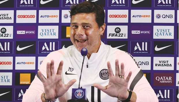 Paris Saint-Germain coach Mauricio Pochettino addresses a press conference in Saint-Germain-en-Laye, France, yesterday. (Reuters)