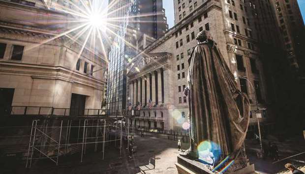A view from Federal Hall looking towards the New York Stock Exchange. About 56% of all recommendations on S&P 500 firms are listed as buys, the most since 2002. Itu2019s one more data point that shows the extent of the euphoria sweeping markets after a blockbuster earnings season.