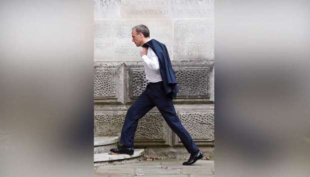 Britainu2019s Foreign Secretary Dominic Raab arrives at the Foreign, Commonwealth and Development Office in London, Britain, yesterday.