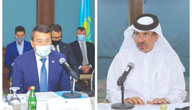 Kazakhstanu2019s First Deputy Prime Minister Ali Khan Samailov, left, and Qatar Chamber first vice chairman Mohamed bin Towar al-Kuwari.