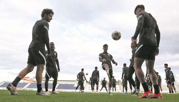 Qatar national football team players take part in their final training session in Austria ahead of the European Qualifiers for the FIFA World Cup Qatar 2022 yesterday.
