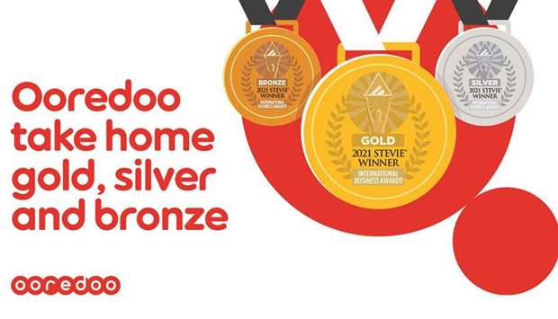 Ooredoo Group has won a total of eight awards at the 2021 edition of the Stevie International Business Awards taking home four gold, two silver, and two bronze awards