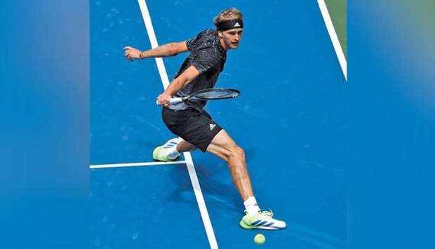 Germanyu2019s Alexander Zverev hits a return to Sam Querrey (not pictured) of the US during their US Open first round match at the Billie Jean King National Tennis Center in New York yesterday. (AFP)