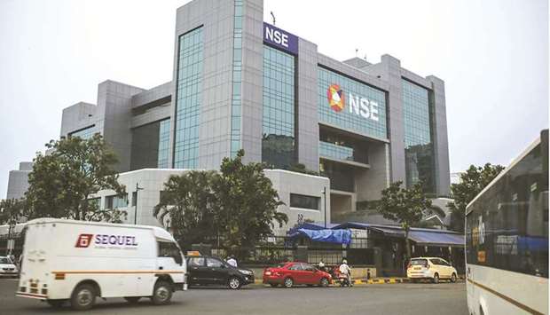 The National Stock Exchange of India building in Mumbai. The NSE Nifty 50 breached the 16,000-mark for the first time and the 30-stock S&P BSE Sensex also closed at an all-time high yesterday.