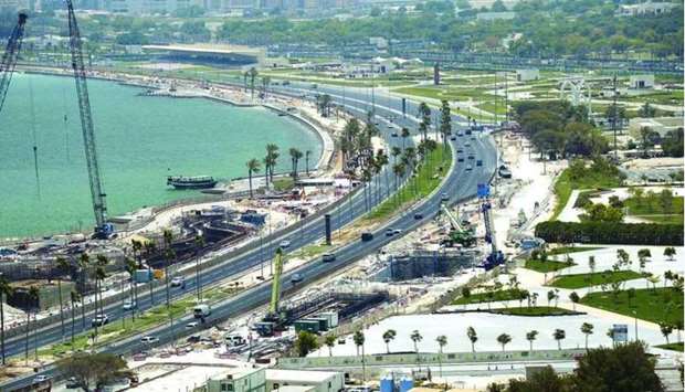 The Doha Corniche development works include completion of implementing four pedestrian tunnels. A panoramic view of Doha Corniche Tuesday. PICTURE: Shaji Kayamkulam.