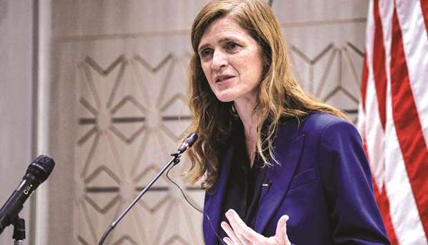 Samantha Power, Administrator of the United States Agency for International Development, speaks at a hotel in Sudanu2019s capital Khartoum yesterday.