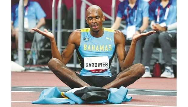 Bahamasu2019 Steven Gardiner celebrates after winning the 400m final during the Tokyo Olympics yesterday. (Reuters)