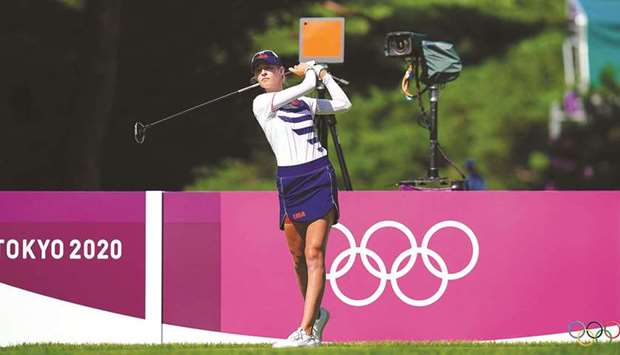 USAu2019s Nelly Korda plays a shot during the second round at the Tokyo Olympics at the Kasumigaseki Country Club in Kawagoe. (AFP)