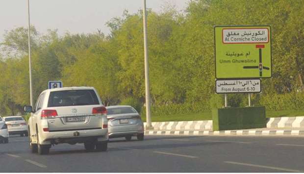 Ashghal has placed information boards across Doha to alert motorists about the ongoing Corniche Street closure until 5am on August 10. PICTURES: Shaji Kayamkulam.