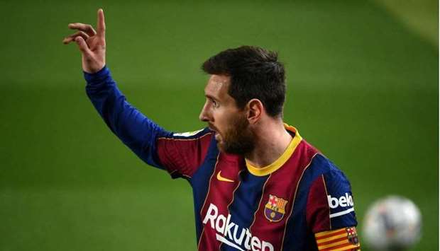 Barcelona's Argentinian forward Lionel Messi gestures during the Spanish league football match between FC Barcelona and Elche CF at the Camp Nou stadium in Barcelona on February 24. AFP