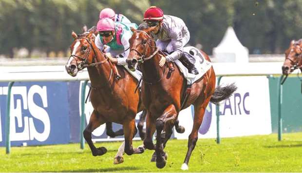 Cristian Demuro (right) rides Welwal to victory in the Prix De Crevecoeur in Deauville, France, on Sunday. (Scoopdyga)