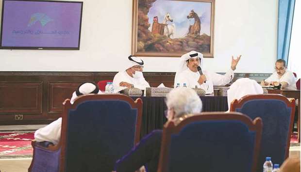 QREC Racing Manager Abdulla Rashid al-Kubaisi, and Racing and Technical Adviser to Chairman Sami Jassim al-Boenain attend the meeting with the owners and trainers on Sunday.