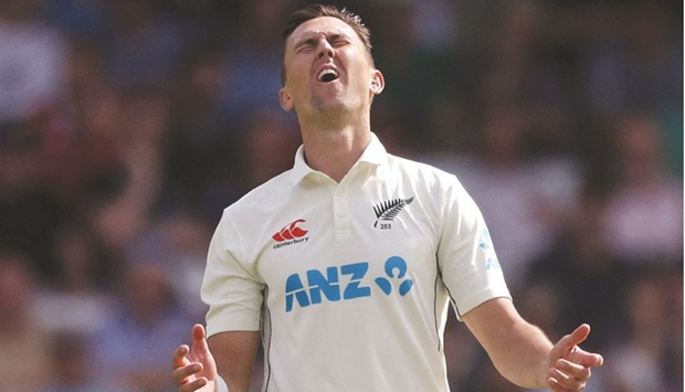 New Zealandu2019s Trent Boult reacts during the third Test against England at Leeds in this June 24, 2022 file photo.  (Reuters)