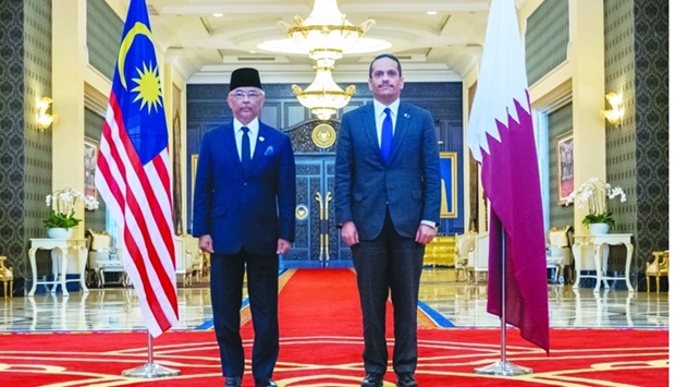 King of Malaysia Al-Sultan Abdullah Ri'ayatuddin Al-Mustafa Billah Shah meets with HE the Deputy Prime Minister and Minister of Foreign Affairs Sheikh Mohamed bin Abdulrahman al-Thani .