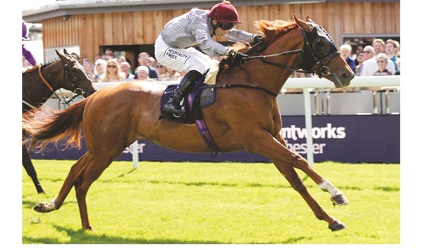 Ben Curtis leads Ebro River to Listed Freddie Wilson Queensferry Stakes victory in Chester, United Kingdom, yesterday. PICTURE: Steve Davies
