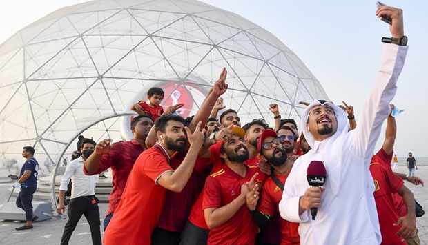The '100 days to go' countdown celebrations Friday near the 2022 FIFA World Cup Countdown Clock at Doha Corniche. PICTURES: Noushad Thekkayil