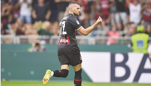 AC Milanu2019s Ante Rebic celebrates scoring their fourth goal against Udinese in their Serie A match in Milan yesterday. (Reuters)