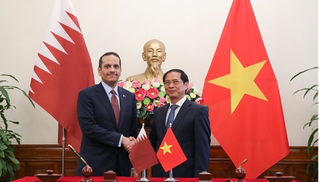 HE the Deputy Prime Minister and Minister of Foreign Affairs Sheikh Mohammed bin Abdulrahman Al-Thani meets with the Minister of Foreign Affairs of the Socialist Republic of Vietnam Bui Thanh Son.
