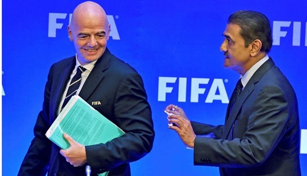 AIFF former president Praful Patel with FIFA president Gianni Infantino. File picture