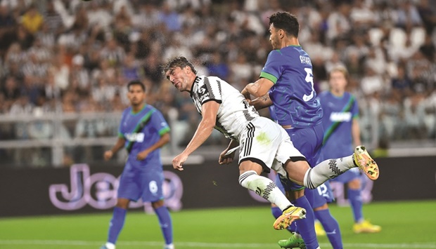 Juventusu2019 Dusan Vlahovic scores against Sassuolo in Serie A on Monday. (Reuters)