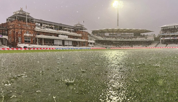 Rain stops play on the opening day of the first Test match between England and South Africa at the Lordu2019s Cricket Ground in London yesterday. (AFP)