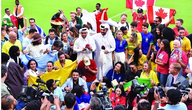  Supporters of Qatar World Cup and the Fan Leader activation taking part in the programme held at Ahmad Bin Ali Stadium Saturday. PICTURE: Thajudheen