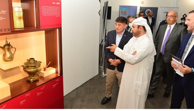 Prof Khalid bin Ibrahim al-Sulaiti, along with Claudio Cravero, Dr Salah Khaled, and a number of ambassadors, touring the exhibition.