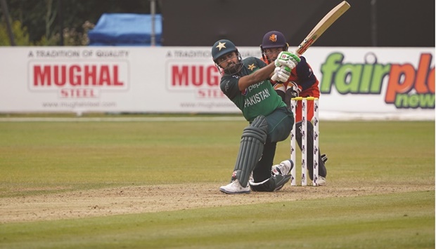 Pakistan captain Babar Azam in action against the Netherlands in the third and final One Day International in Rotterdam yesterday. Azam scored 91.