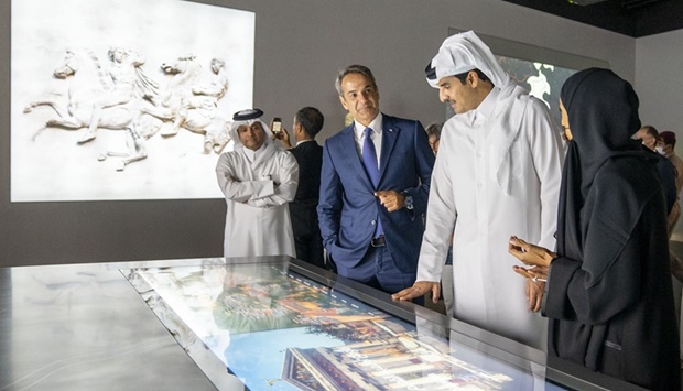 During the visit, His Highness the Amir and the Greek prime minister were briefed on the history and legacy of sports around the world and the Olympic Games, especially the ancient Greek Olympic Games.