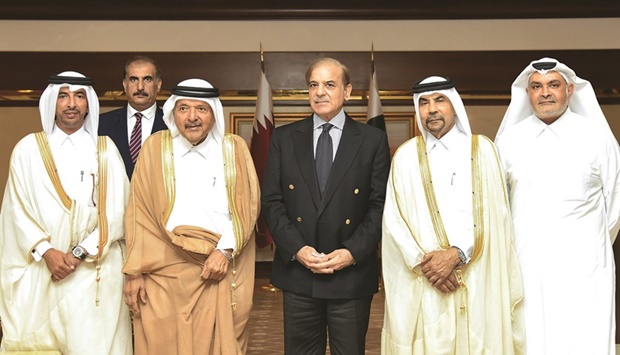 QBA Chairman HE Sheikh Faisal bin Qassim al-Thani and Pakistan Prime Minister Shehbaz Sharif during the meeting.