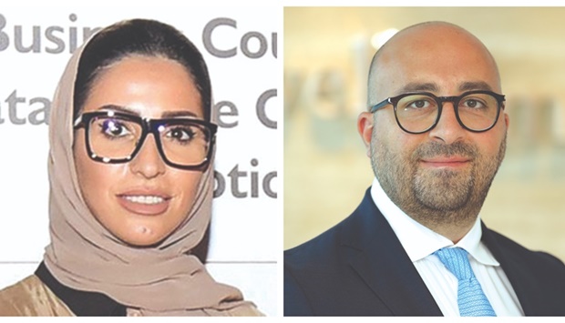 USQBC managing director Sheikha Mayes bint Hamad al-Thani, left, and Crowell & Moring (Qatar) managing partner Charbel Maakaron.