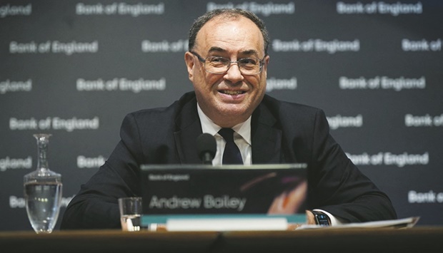 Andrew Bailey, governor of the Bank of England, speaks during the BoEu2019s financial stability report news conference in London yesterday. The BoE raised interest rates by the most in 27 years, despite warning that a long recession is on its way, as it rushed to smother a rise in inflation which is now set to top 13%.