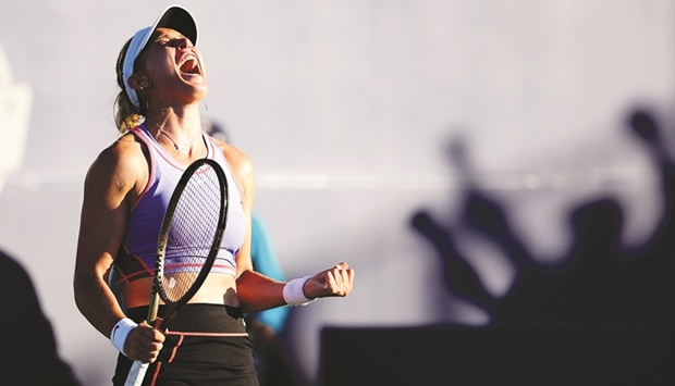 Paula Badosa of Spain reacts to defeating Elizabeth Mandlik during the Mubadala Silicon Valley Classic at Spartan Tennis Complex in San Jose, California. (AFP)