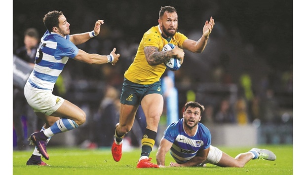 Australiau2019s Quade Cooper (centre) in action against  Argentina during the Rugby Championship at  Twickenham Stadium in London in this  October 8, 2016 file photo. (Reuters)