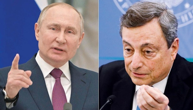 Italian political observers and operatives now simply take it for granted that the Kremlin led by President Vladimir Putin (left) pressured its Italian proxies to get the government of Mario Draghi (right) out of the way. (Reuters)