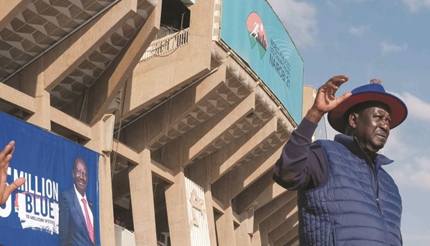Odinga leaves the Moi International Stadium, Kasarani, during the final campaign rally in Nairobi yesterday.