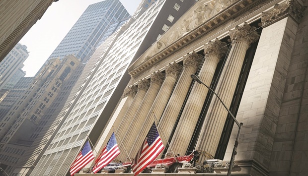 The front facade of the New York Stock Exchange. A rally in US stocks that has powered on despite scepticism from Wall Street faces a reality check in the coming week, as key inflation data threatens to shut the door on expectations of a dovish shift from the Federal Reserve.
