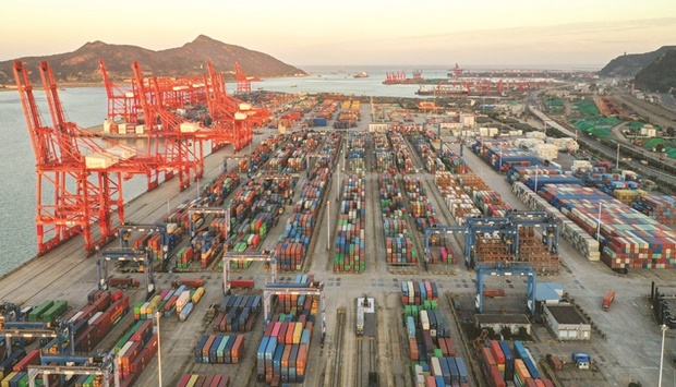 Containers stacked at Lianyungang port, in Chinau2019s eastern Jiangsu province. Exports have been one of the few bright spots for the Chinese economy in 2022, as widespread lockdowns hit businesses and consumers hard and the once mighty property market lurches from crisis to crisis.